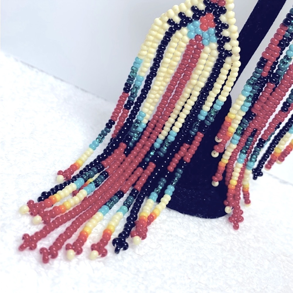 Luxury Hand Crafted Beaded Earrings Chandelier 4.5” Quality Beads Sway Boho Exec - Picture 3 of 6